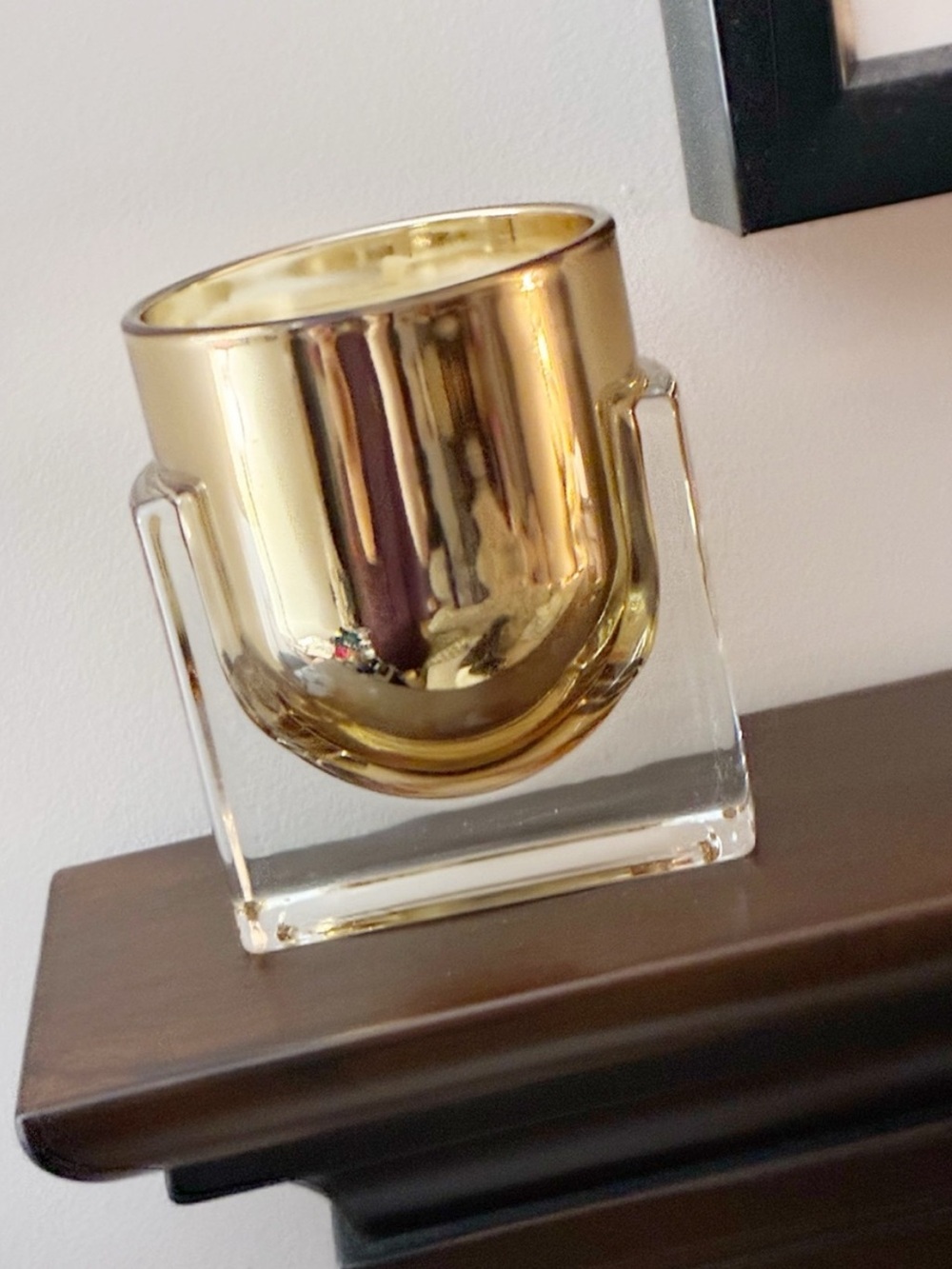 Luxe Golden Candle with Clear Glass Base